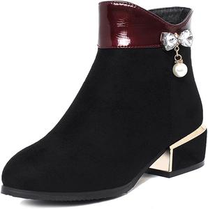 Женские ботильоны VOKLIN в западном стиле с заостренным носком, челси, на низком каблуке с молнией, классические праздничные короткие ботинки с украшениями, Wine Red-Velvet Lined