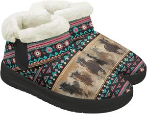 Женские зимние теплые сапоги с меховой подкладкой Удобные зимние ботинки для женщин Широкая колодка Ботильоны с нескользящей подошвой для походов Chririnla, Ethnic Horse