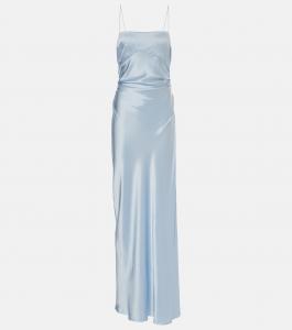 Пышное платье-комбинация из собранного шелка SIR, Pale Blue