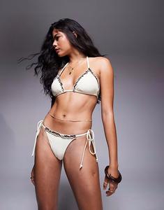 Плавки бикини Moda Minx с завязками по бокам и оборками в кремовом и коричневом цветах