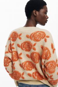 Кардиган с V-образным вырезом и оранжевым цветочным принтом