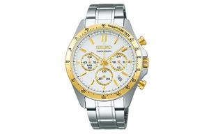 SEIKO Мужские часы с кварцевым механизмом на стальном браслете, белый циферблат