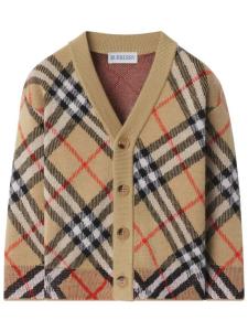 Шерстяной кардиган в клетку Burberry Kids, нейтральный цвет