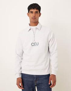 Толстовка стандартного кроя из ткани скуба, застежкой-молнией 1/4 и принтом серого меланжевого цвета Asos Design