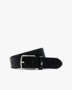 Мужской ремень из гранулированной кожи с крокодиловым принтом в черном цвете Lacoste, черный