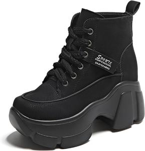 No Brand Женские ретро ботильоны на танкетке с круглым носком, шнуровкой, кожаной платформой, повседневные модные ботинки на щиколотку (желтые, US 8.5)