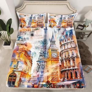 Erosebridal Комплект постельного белья Big Ben с принтом улиц Эйфелевой башни, 3D вид Лондона и Парижа, серо-золотой, современный микрофибра, Gray Golden