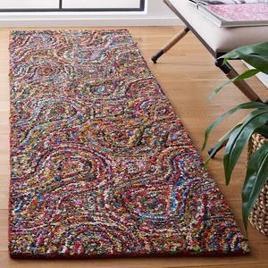 Ковер-дорожка SAFAVIEH, 69 x 214 см, коллекции Nantucket, Multi, ручной работы бохо абстрактный узор Burst, хлопок, идеально для помещений с высокой проходимостью в гостиной, спальне (NAN437A)