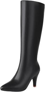 Женские элегантные высокие сапоги до колена с каблуком, модные длинные ботильоны, осенне-зимний стиль для вечеринок Generic, Black