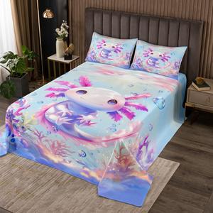 Erosebridal Комплект постельного белья Cute Axolotl с морским принтом для девочек, Blue Pink Purple