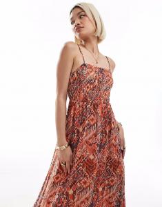 ONLY платье макси на бретелях с красными принтами икат