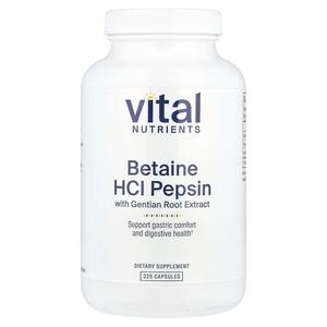 Vital Nutrients, Бетаин гидрохлорид, пепсин, экстракт корня горечавки, 225 капсул