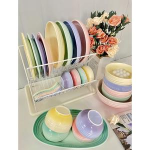 CERAMICS Набор тарелок и мисок French Gradient Color, подглазурная керамика для дома, премиальная посуда для стола, подарок на новоселье, Neon Gradient Mixed набор на 10 персон (Deluxe Version)