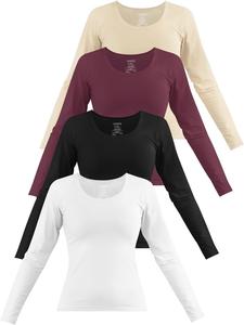 Лонгслив Janice 4 x Damen Langarmshirt Nimes, цвет Weiß/Schwarz/Burgund/Beige