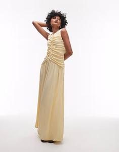 Платье макси Topshop с заниженной талией и сборками цвета пахты