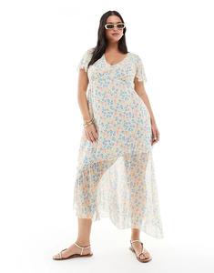 Асимметричное платье миди New Look Curve с V-образным вырезом и цветочным принтом New Look Plus