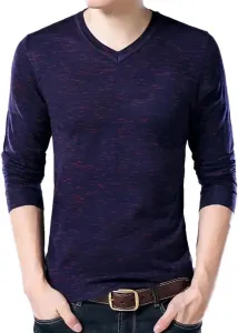 Мужской вязаный пуловер с V-образным вырезом, однотонный, приталенный