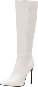 Женские высокие сапоги до колена из лакированной кожи с острым носком, на шпильке, с молнией, сексуальные длинные ботильоны для зимы Generic, White