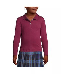 Женская рубашка-поло с длинным рукавом из интерлока для девочек Lands' End, красный