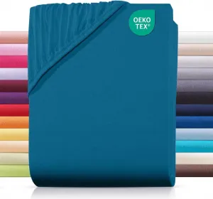 Простыня на резинке 90х200 см из 100% хлопка, однотонная, цвет сине-зеленый. Carpe Sonno