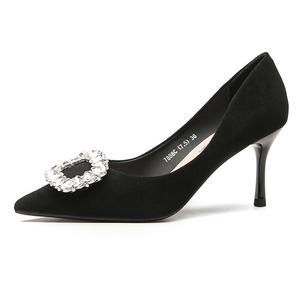 WEISHIBANGWEI Тонкие каблуки на шпильке 7,5 см женские черные, цвет Black