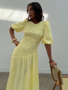 Платье макси Nara с защипами Never Fully Dressed, Butter Yellow