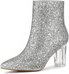 Женские ботильоны Allegra K с блестками, зауженный носок и массивным каблуком, Silver