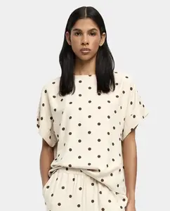 Женская футболка 100% вискоза с коротким рукавом и принтом в горошек Parfois, коричневый/белый