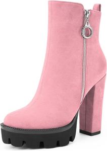 Женские ботильоны на платформе Oh Mispares, замшевые, с круглым носком, толстым каблуком и массивной подошвой, на молнии, короткие высокие ботинки для свадьбы, выпускного и вечеринки, Light Pink