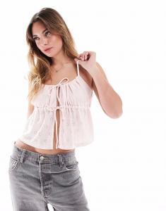 Топ на бретельках из хлопка с завязками спереди розового цвета Cotton:On