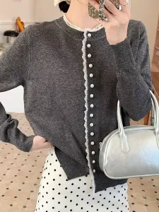 Женский вязаный топ с отделкой из пуговиц, напоминающих жемчуг Doux Belle, цвет Gray