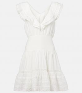 Мини-платье из хлопка в полоску Della Poupette St Barth, Natural White Plain