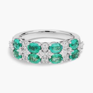 Кольцо с овальным изумрудом и круглым бриллиантом в два ряда из 14-каратного белого золота Blue Nile