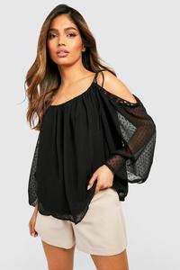 Топ dobby mesh с заниженными плечами Boohoo, черный