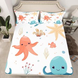 Erosebridal Комплект постельного белья Squid Octopus Full с морскими животными и звездами, принт океанской тематики для детей, Blue and Coral