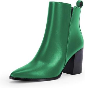 Женские ботильоны FOWT с заостренным носком, боковой молнией, на каблуке с устойчивым блоком, теплая зимняя обувь для торжественных случаев и путешествий, размер 4-16 США, Green