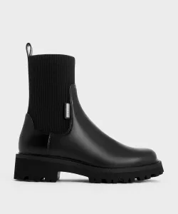 Вязаные носки и ботинки челси с рифленой подошвой Charles & Keith, цвет Black