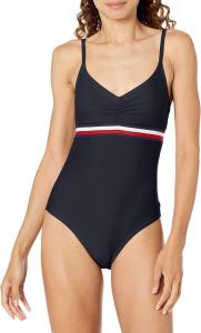 Классический женский слитный купальник Tommy Hilfiger с V-образным вырезом, Sky Captain Multi