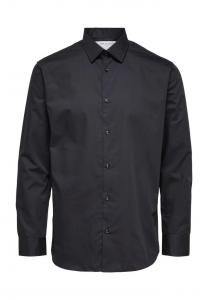 Рубашка деловая облегающая с воротником Кент хлопок Selected, черный