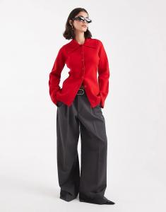 Кардиган ASOS DESIGN Premium из плотной вязки с воротником красного цвета