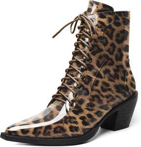 Женские ботильоны Joseywade с низким голенищем, заостренным носком, каблуком средней высоты, на шнуровке и с молнией, каблук 2,5 дюйма, прогулочные и нарядные туфли, Patent Leopard
