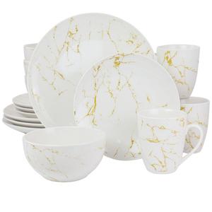 Набор столовой посуды Elama Fine Marble из 16 предметов из керамики, золотой