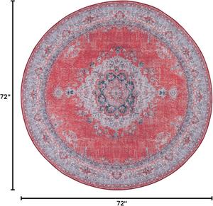 Ковер SAFAVIEH, 183 x 183 см,  Tucson Collection, моющийся, круглый, красный и бежевый, противоскользящий, идеален для помещений с высокой проходимостью: гостиная, прихожая, спальня, домашний офис, столовая (TSN140Q-6R)