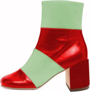 Женские ботильоны YDN с округлым носком, на среднем каблуке, контрастная строчка, боковая молния, праздничные туфли, размеры 4-15 US, Green Red