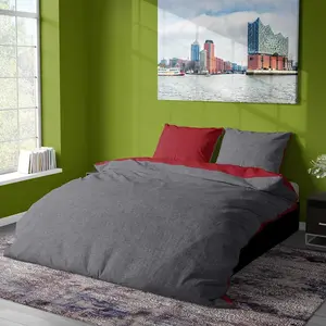Постельное белье Dream Sleep Melange Flannel 155x220 см + 80x80 см красно-антрацитовое Traumschlaf