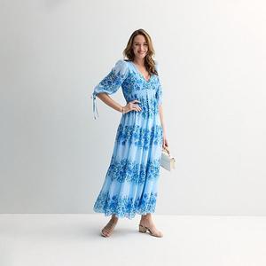 Женское платье макси с V-образным вырезом и присборенной талией Taylor, Blue