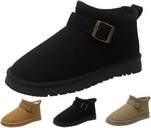 Женские зимние ботинки с искусственным меховым воротником, модные зимние ботильоны, легкие, с противоскользящей подошвой и подкладкой из искусственного меха Generic, Black