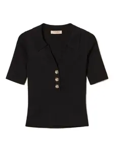 Поло с драгоценными пуговицами TWINSET, черный