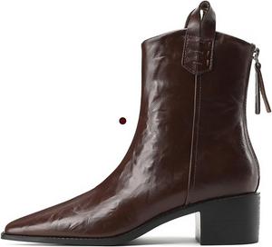 Женские ботильоны с острым носком, на невысоком грубом каблуке, с задней молнией, в ретро-стиле, повседневные, с нескользящей подошвой, средней высоты каблук, короткие ботинки для осени и зимы, для улицы OXNGEOS, Brown Velvet