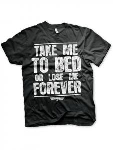 Футболка с надписью Take Me To Bed Or Lose Me Forever (большая высокая футболка) черного цвета TOP GUN